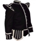 TTT-301. Pipe Band Doublets Black 100% Melton wool body, White piping, 8 button front closure, Silver braid trim, Black nylon / silk blend full lining,